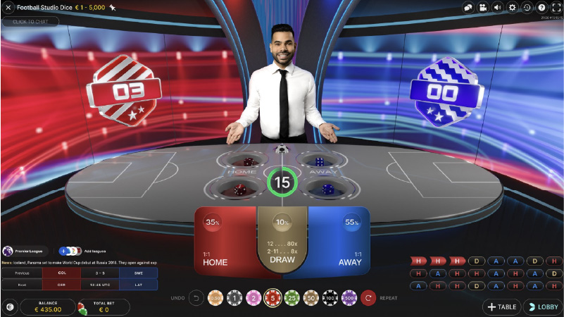 Football Studio Dice Game Screen
